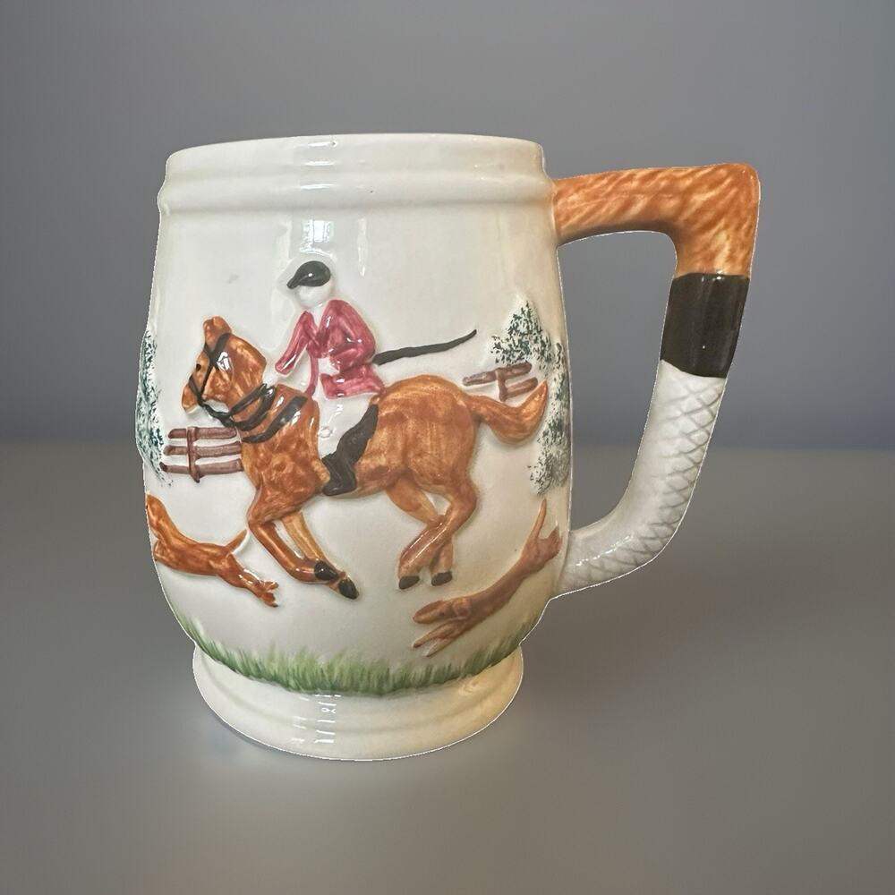 Vintage Sigma the Tastesetter Hunt Scenes 28oz Mug Horse & Jockey 5.5” Tall
